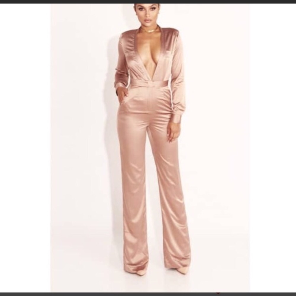 JLUXLABEL satin tan jumpsuit